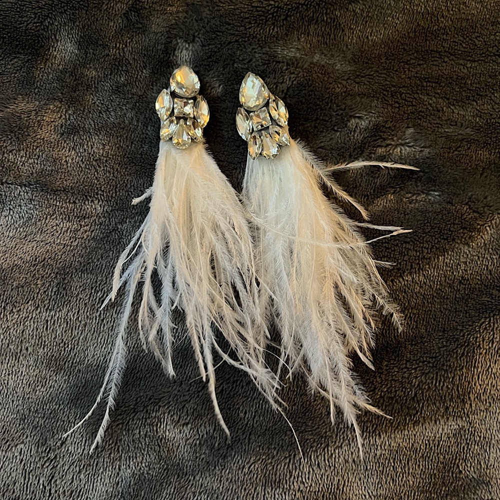 Rhinestone and Ostrich Feather homemade earrings
